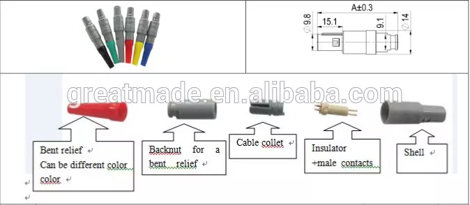 Plastic 1P PAG series Straight plug with bent relief 1 keying 14pin to solder  cable collect for 4.0-5.2mm