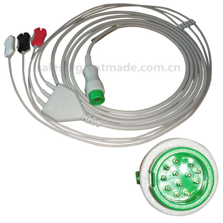 Mindray 12pin כבל אק"ג מקשה אחת עם Leadwires, 3-lead, 5ld, snap