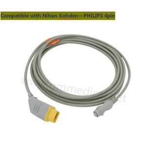 Nihon Kohden Compatible IBP/Invasive Blood Pressure Cable With PHILIPS Transducer Adapter,NK 14PIN->סיבוב 4PIN